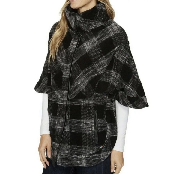 Smartwool Aspen Grove Plaid Poncho Jacket XL gray merino wool black - Picture 16 of 16